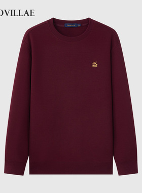 Polovillae保罗男士简约纯色圆领卫衣男通勤运动红色男T恤ABQF172