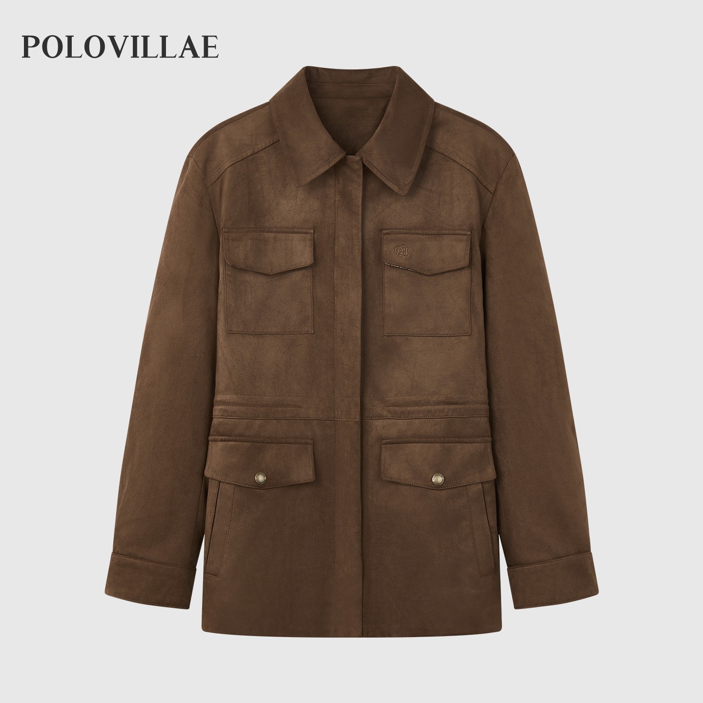 polovillae保罗女士外套复古休闲百搭翻领舒适夹克女收腰显瘦风衣