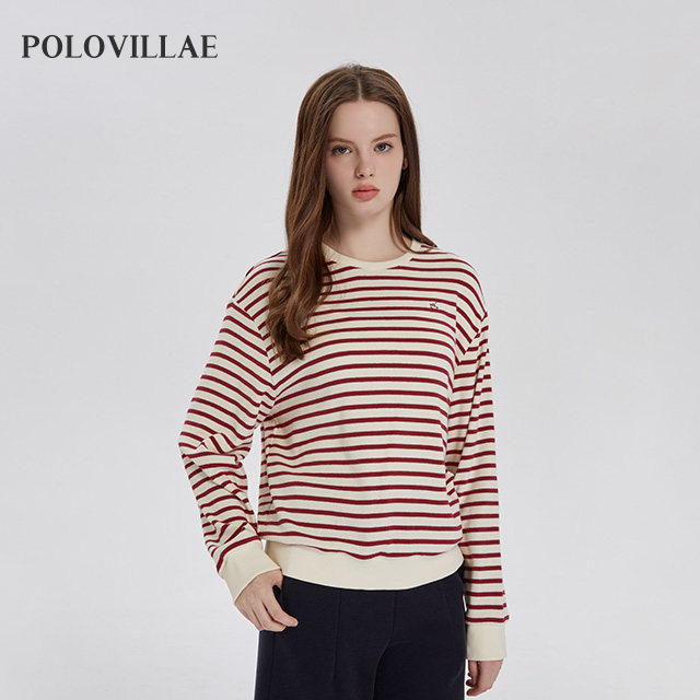 Polovillae/保罗威特女士简约条纹舒适长袖卫衣女百搭T恤ABQF795