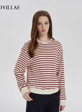 Polovillae/保罗威特女士简约条纹舒适长袖卫衣女百搭T恤ABQF795