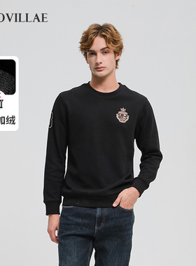 Polovillae保罗男士圆领套头加绒加厚卫衣男保暖内搭上衣ABQW192