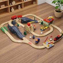 电动小火车轨道玩具男孩木质火车轨道车儿童益智积木拼装米兔brio