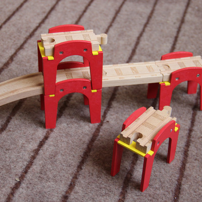 实木制叠叠桥墩儿童玩具车头轨道