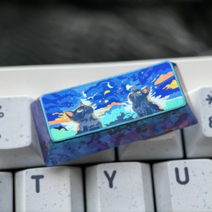 彩色钛合金键 冰晶蓝色 个性 阳极工艺 2.25U 金属键帽 星夜猫