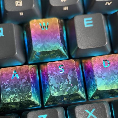 WASD镂空透光炫彩冰晶钛金属机械键盘键帽彩色定制原厂高度钛次元
