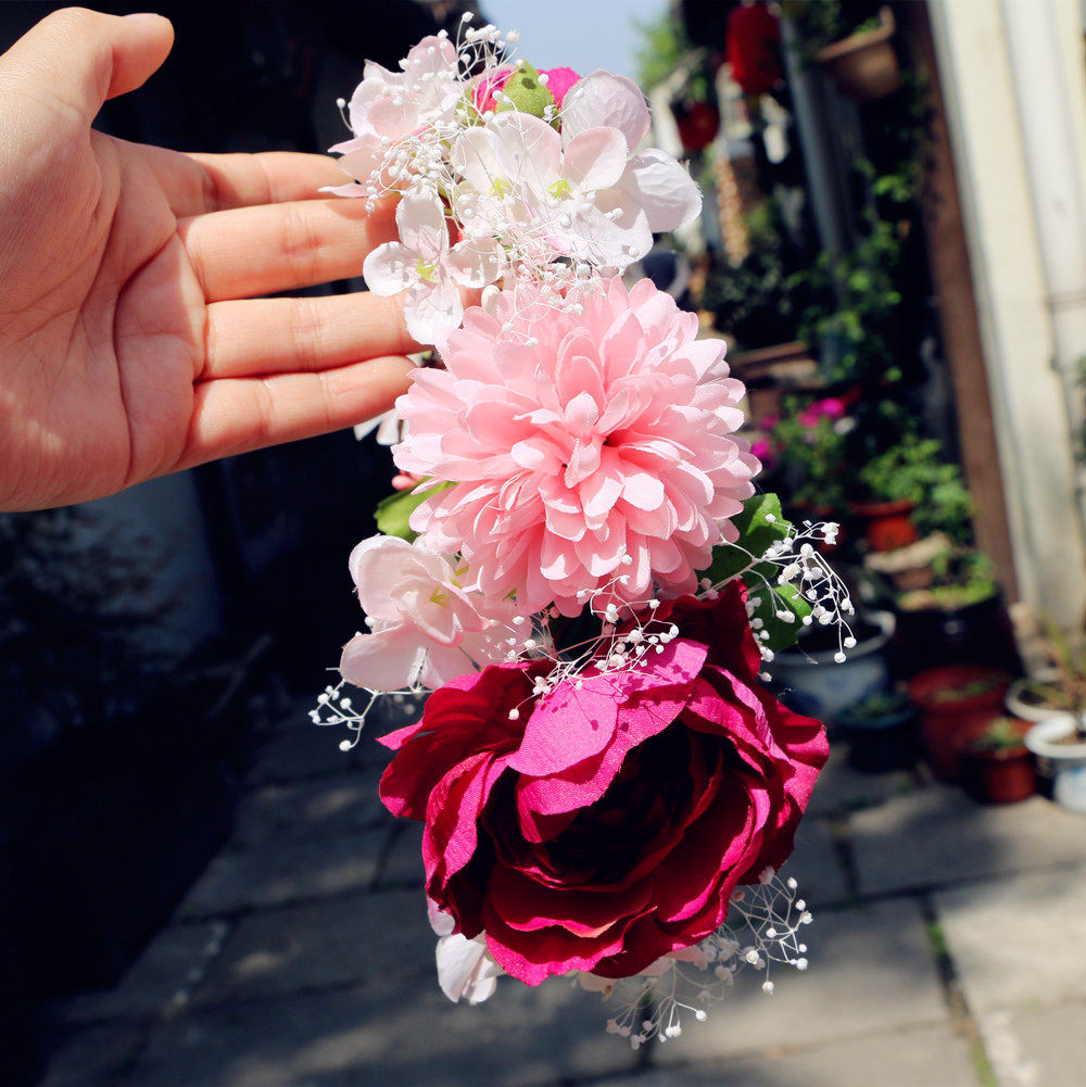 森女系仿真永生花韩式新娘花环头饰度假发饰婚纱写真毕业拍照头环