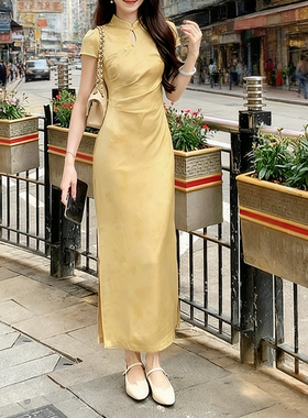 凌茜恣禾清光新中式醋酸缎面连衣裙女夏小个子蝴蝶年轻款改良旗袍