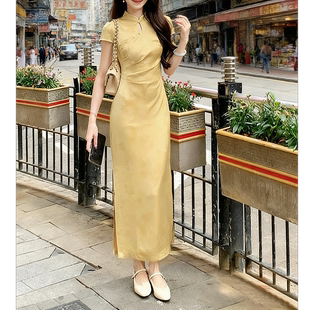 凌茜恣禾清光新中式醋酸缎面连衣裙女夏小个子蝴蝶年轻款改良旗袍