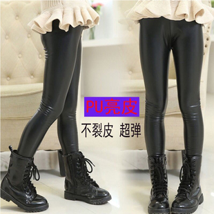 儿童加绒打底裤 潮洋气紧身宝宝亮单层春秋薄款 2019新款 女童pu皮裤