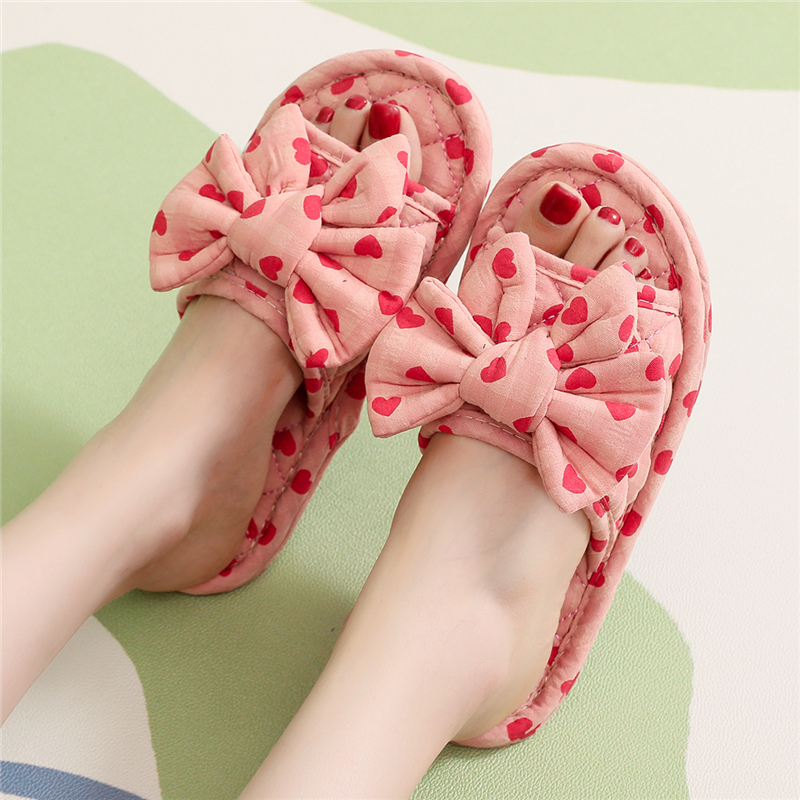蝴蝶结布底大花拖鞋新款男女室内静音地板地砖情侣可机洗无声布艺