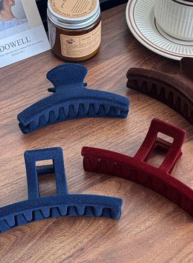 秋冬款植绒发夹简约大号抓夹糖果色百搭鲨鱼夹时尚盘发发饰