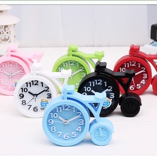 简约时尚糖果色创意儿童学生静音闹钟床头起床卡通自行车小闹钟