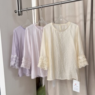 2026春夏新款新中式国风刺绣打底衫薄款小衫蕾丝拼接衬衫6057