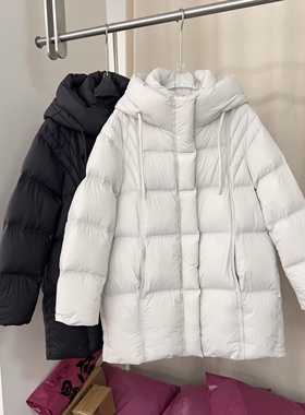 云朵泡芙羽绒服女中长款2025冬新款90白鸭绒连帽加厚韩版面包6889