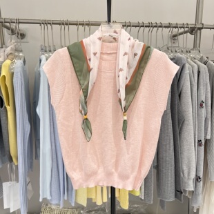 春天颜色2026春季新款韩版圆领短袖针织衫女小个子百搭上衣配丝巾