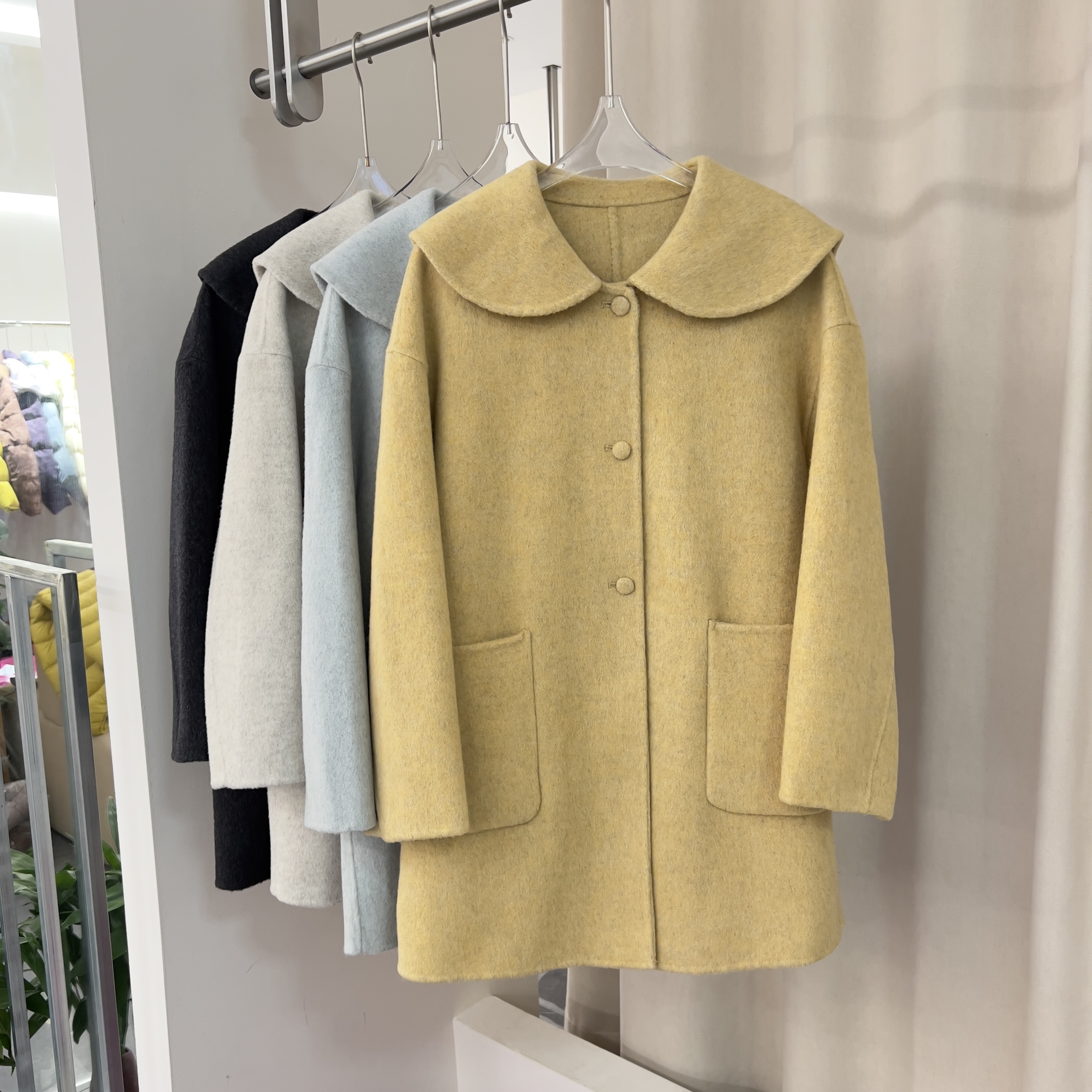2025秋冬新款双面羊绒大衣女中长款娃娃领韩系小个子羊毛外套056