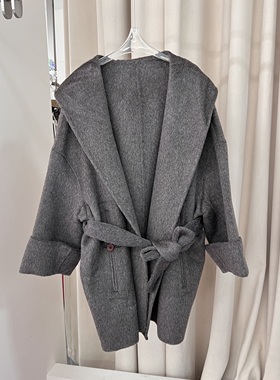 高级感双面羊绒大衣女韩版冬小个子短款呢子宽松连帽毛呢外套6898