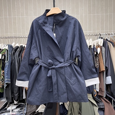 韩版宽松系带中长款风衣女2025秋新款小个子大版型卡其色外套2568