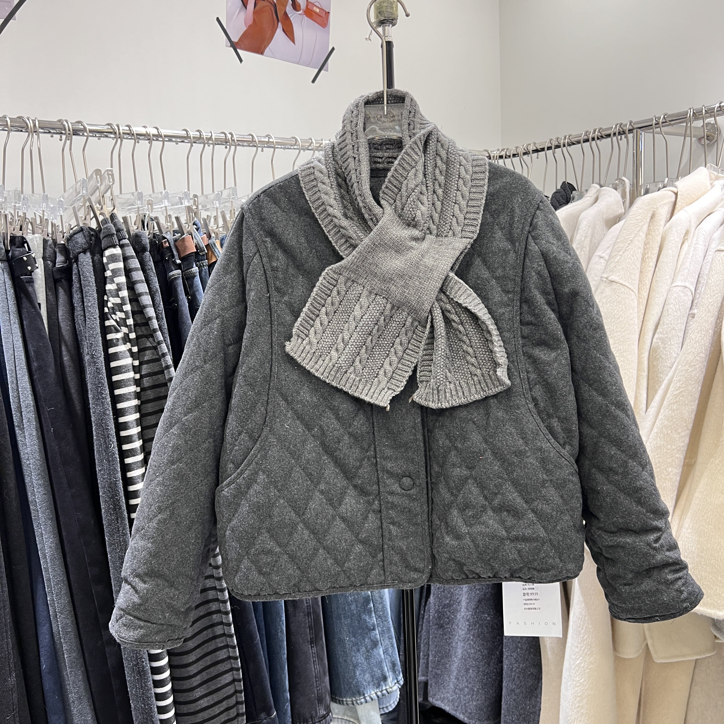 韩系设计感围巾领白鸭绒羽绒服女2025冬新款宽松保暖减龄外套9939