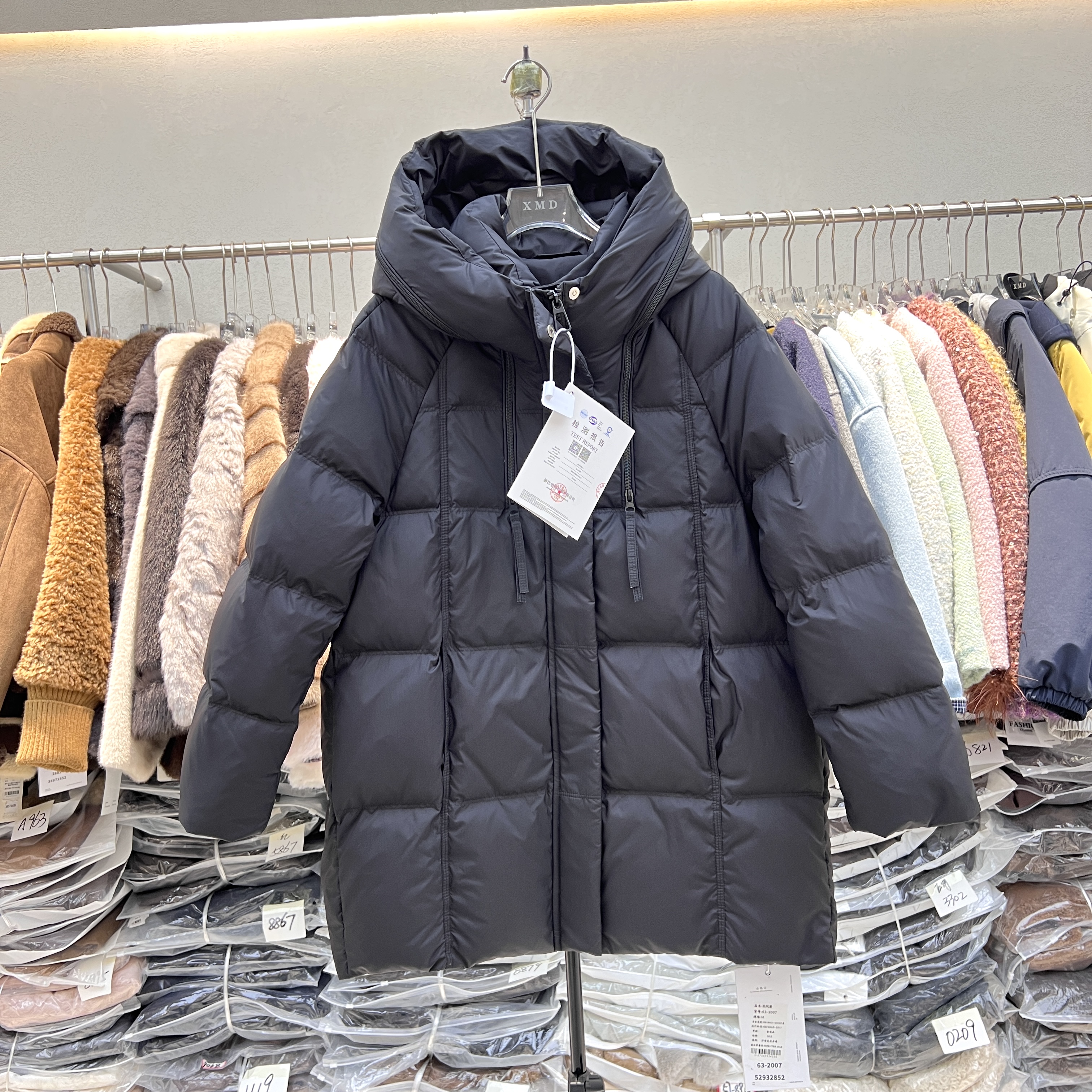 2025冬季新款韩版宽松连帽一手长白鸭绒羽绒服女中长款外套潮2007