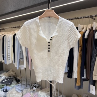 新款 针织衫 韩版 百搭显瘦短袖 女设计感小众上衣潮6808 时尚 2026春季