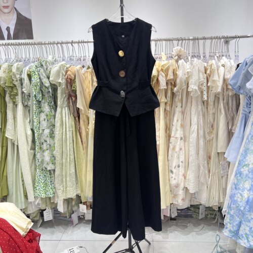 2026夏季新款法式复古简约v领显瘦马甲女日常通勤风无袖背心套装