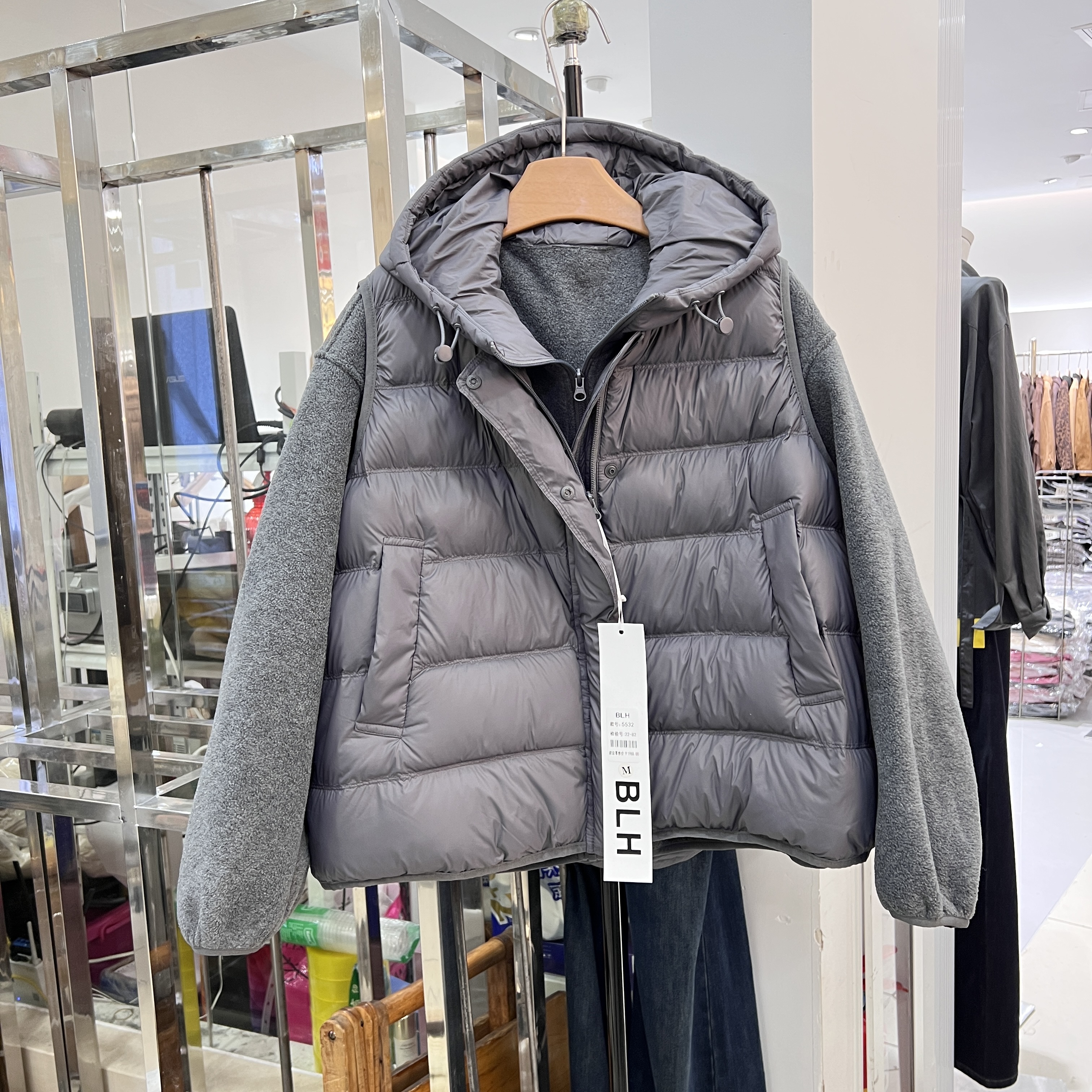 2025冬新款韩版宽松显瘦连帽羽绒服马甲外套配连帽卫衣两件套5532