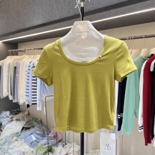 女春夏小个子百搭修身 针织衫 显瘦短上衣26010 简约纯色U领短袖 时尚