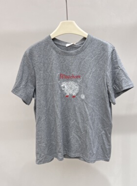 26早夏新款fu圆领卡通刺绣小绵羊休闲日常通勤短袖T恤上衣女1230