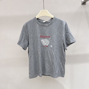 26早夏新款 T恤上衣女1230 fu圆领卡通刺绣小绵羊休闲日常通勤短袖