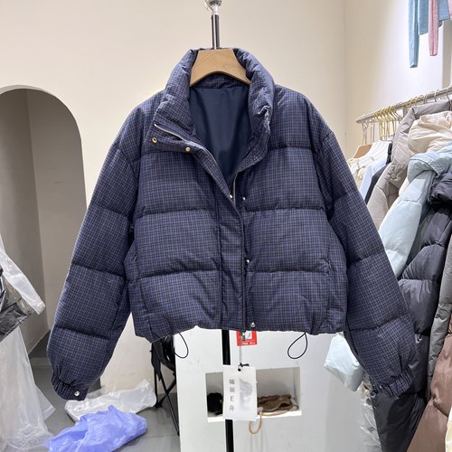 2025冬新款韩版显瘦设计感90白鸭绒羽绒服女立领保暖格子上衣8030