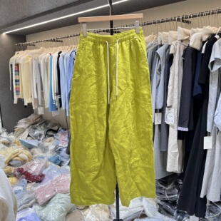 老钱风松弛感高腰亚麻裤 1059 松紧腰抽绳休闲阔腿裤 水洗天丝棉麻裤