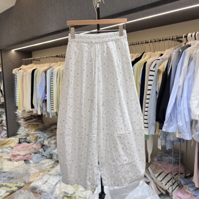 GMS春季新款时尚松紧腰爱心休闲裤女宽松显瘦阔腿裤直筒裤潮1613