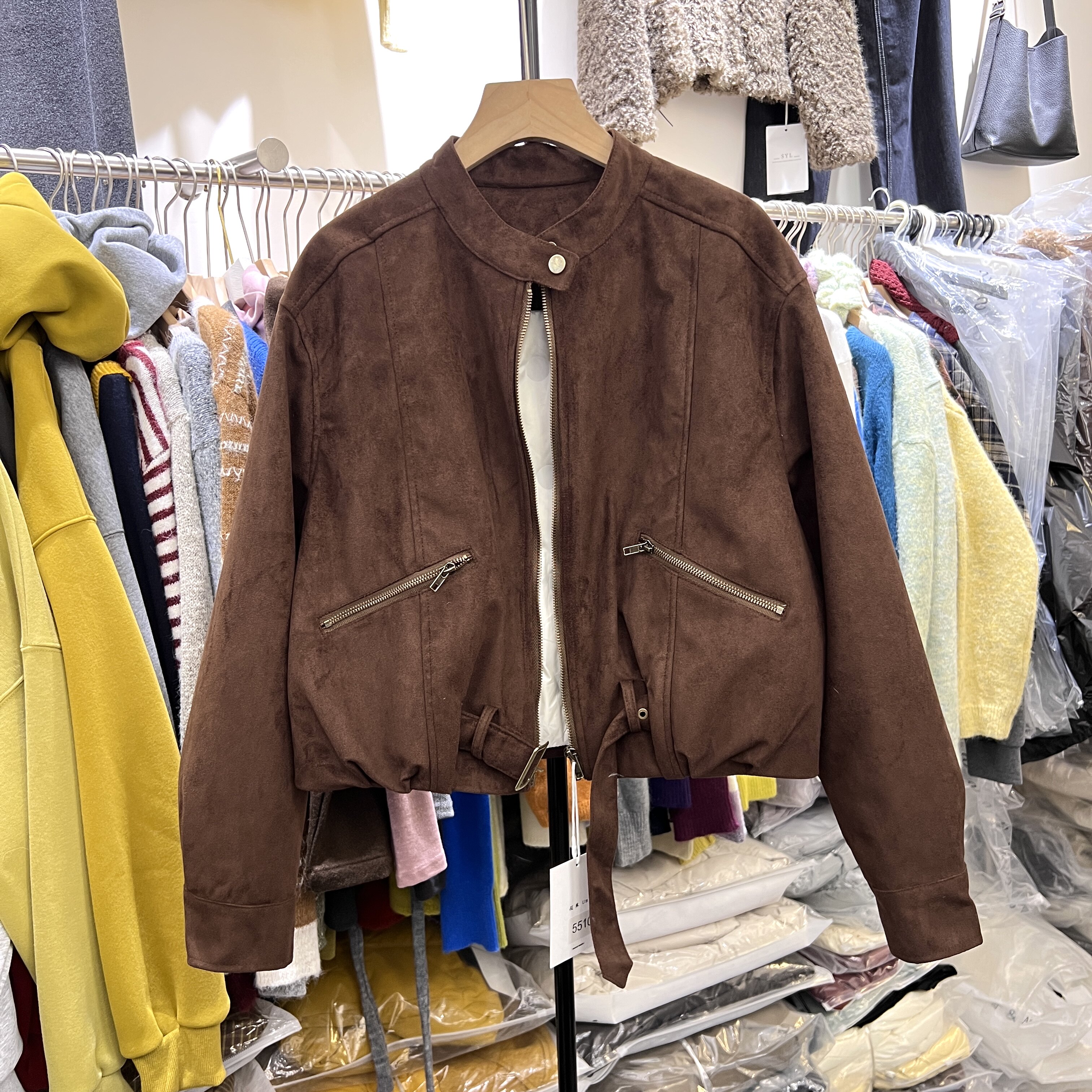 欧货立领鹿皮绒羽绒服短外套女冬季2025新款白鸭绒机车风上衣5510