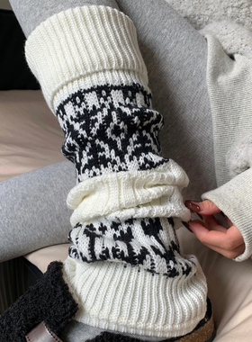 费尔岛风氛围感羊毛袜套女冬季加厚保暖中筒袜条纹个性显腿长袜套