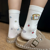 白色袜子女款 中筒袜秋冬款 日系可爱小猫卡通ins棉袜学生长筒袜