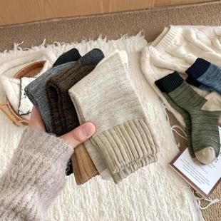 巨厚保暖毛圈袜子男士 百搭复古撞色日杂感中筒袜子女 加厚秋冬季