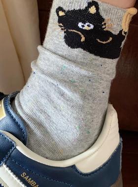 灰色无骨袜子女春秋纯棉中筒袜ins潮可爱点子纱百搭日系堆堆袜