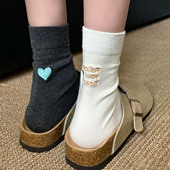 韩系网红款 刺绣字母爱心月子袜中筒袜 AB款 女袜2026秋季 新款