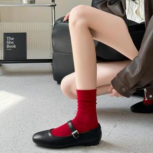 本命年新年长袜结婚红色袜子女复古百搭时髦ins安可拉红中筒袜