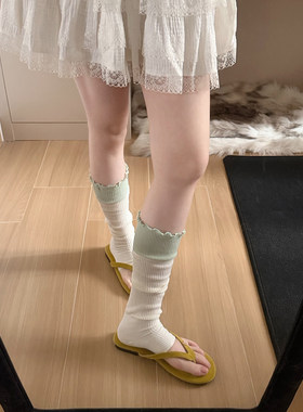 春夏薄荷苏打显瘦木耳边踩脚袜套