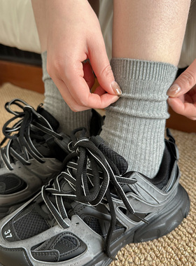 飞凡棉品灰色袜子女中筒袜春秋款纯棉ins潮运动白色夏天长堆堆袜