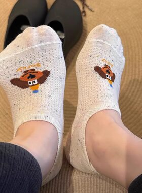 快乐小狗硅胶防滑可爱袜子女夏季薄棉隐形浅口船袜卡通日系不掉跟