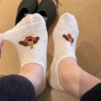 快乐小狗硅胶防滑可爱袜子女夏季薄棉隐形浅口船袜卡通日系不掉跟