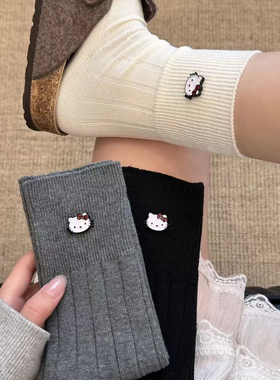 卡通kt小猫可爱袜子女中筒袜ins潮百搭立体长袜秋冬款甜美堆堆袜