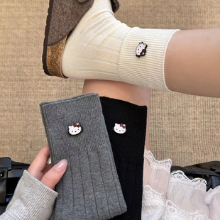 卡通kt小猫可爱袜子女中筒袜ins潮百搭立体长袜秋冬款 甜美堆堆袜