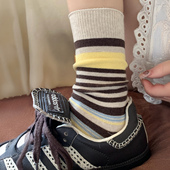 无骨条纹袜子女中筒袜纯棉韩系长袜配勃肯鞋 百搭秋冬日系ins透气