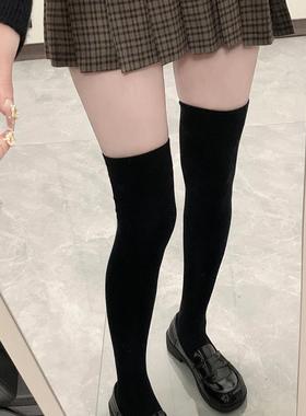 春秋款纯欲风显瘦羊绒柔软防勾丝jk长筒过膝袜黑色过膝袜子女