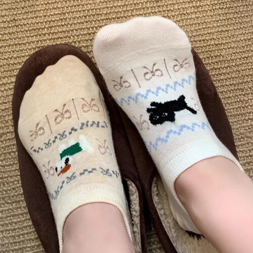 蝴蝶结爱心镂空不掉跟无骨船袜