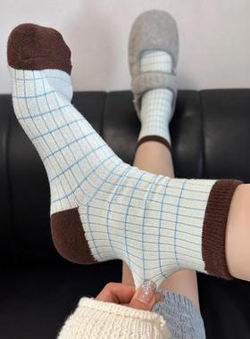 小清新条纹袜子女中筒袜春秋ins潮撞色长袜日系文艺堆堆袜春夏款